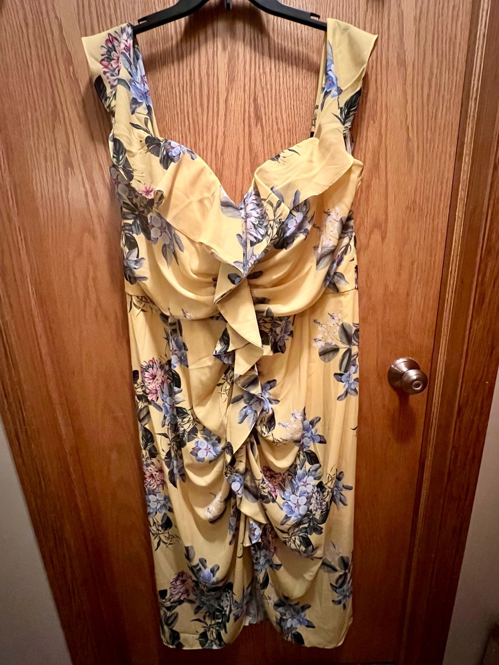 City Chic Yellow Floral Ruffle-Front Midi Dress plus size